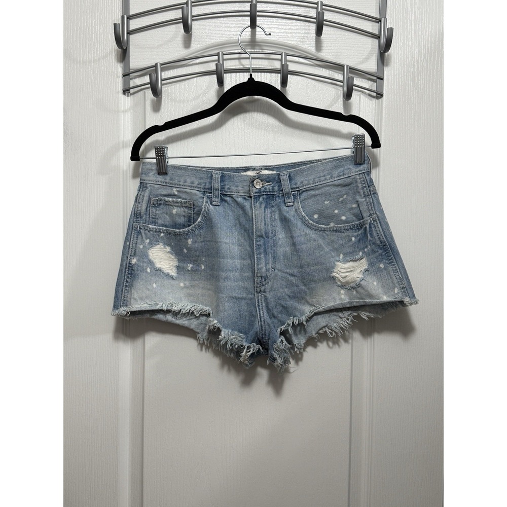 Hollister Womens 7 28w Denim Jeans Distressed Cut Off Shorts Bleached High Rise